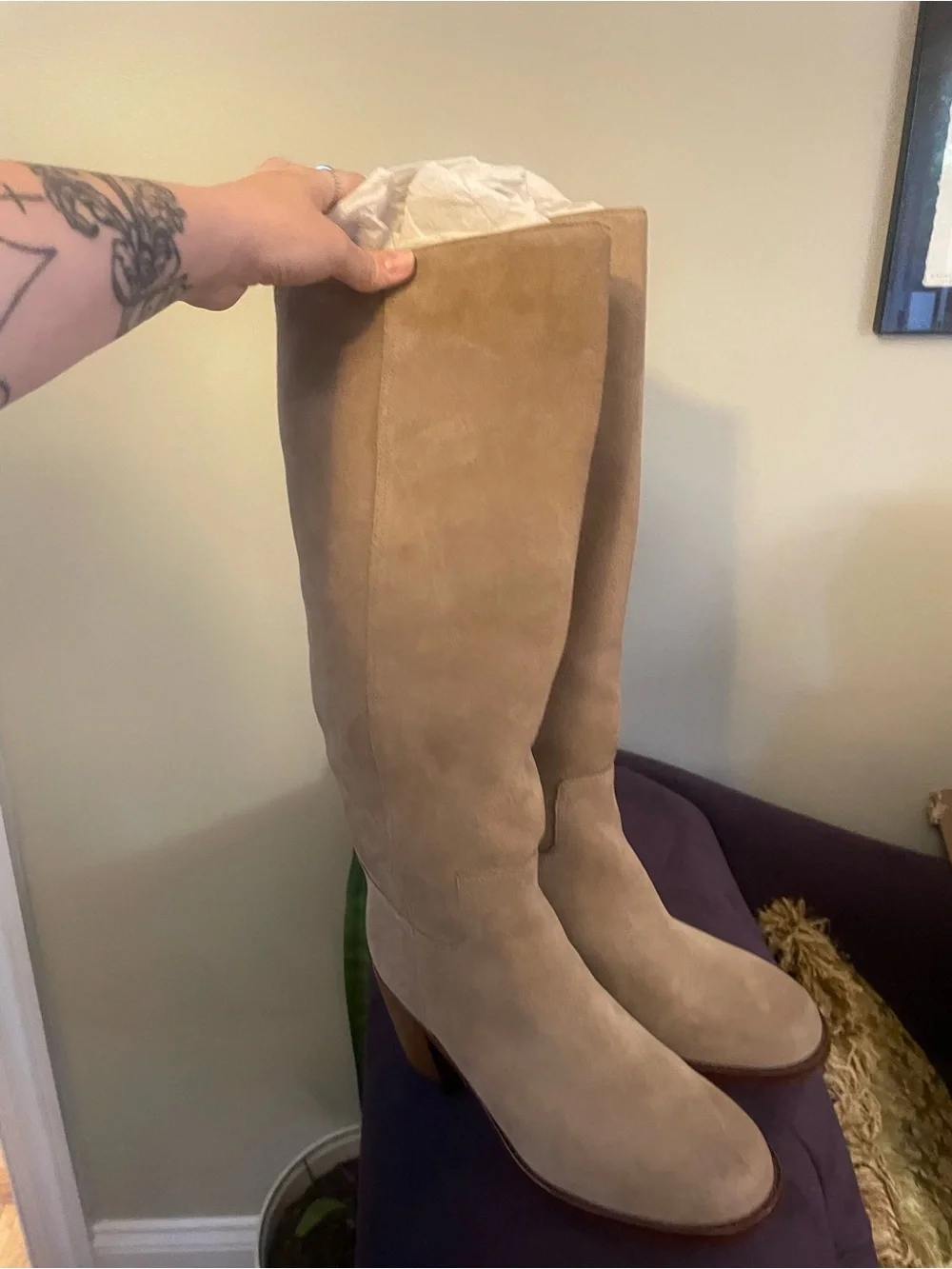 Dolce Vita Tall Suede Over-the-Knee Boots in Beige/Tan